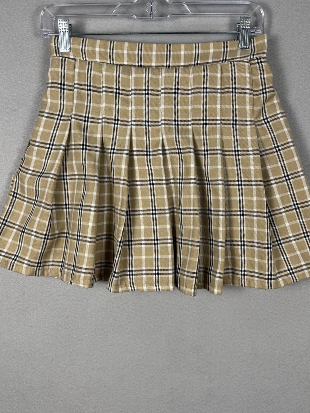 Charlotte Russe Womens Medium Plaid Pleated Skirt Beige